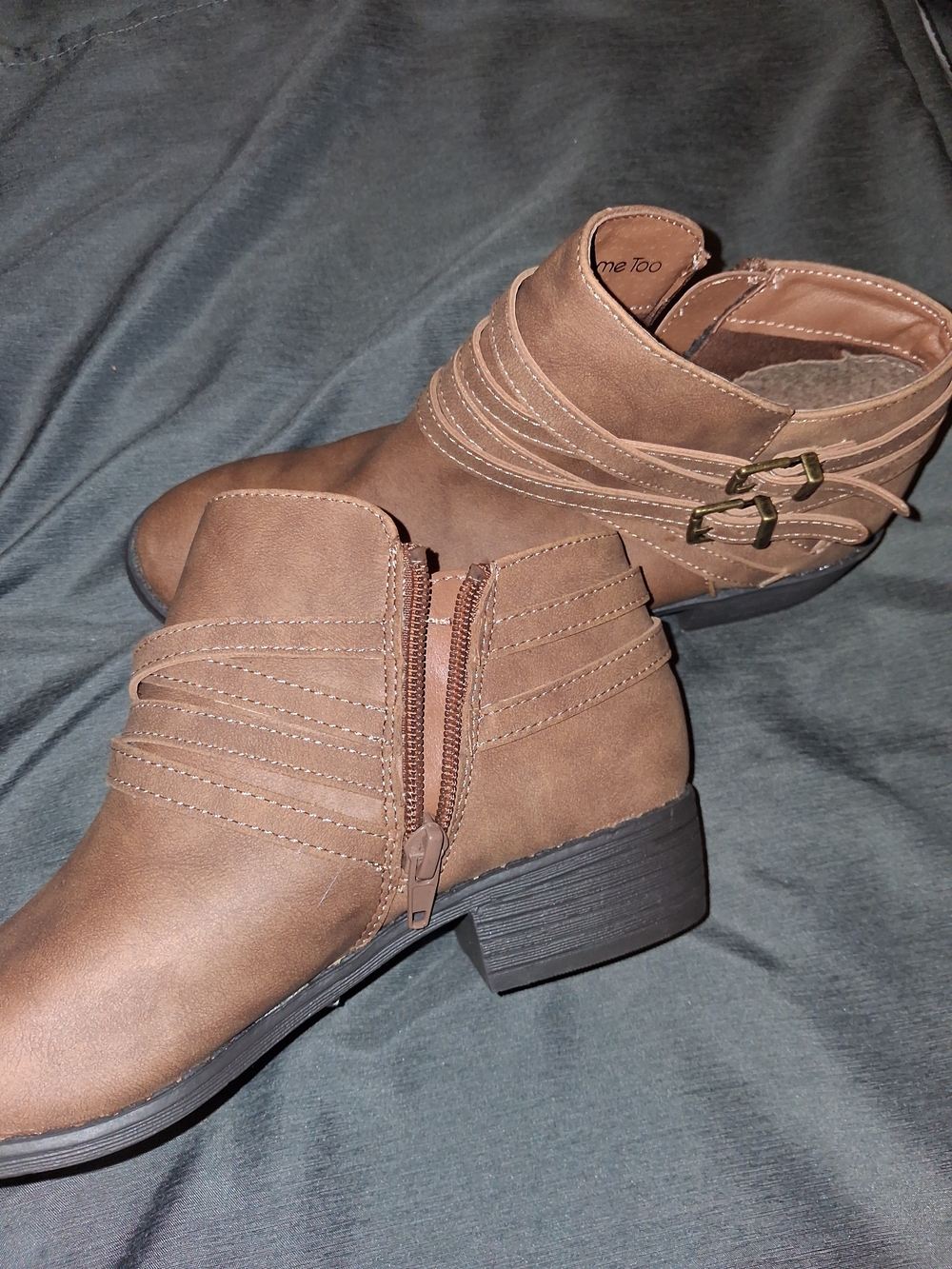 MeToo Cherish Brown/Tan Ankle Booties with Buckle Strap and Side Zip